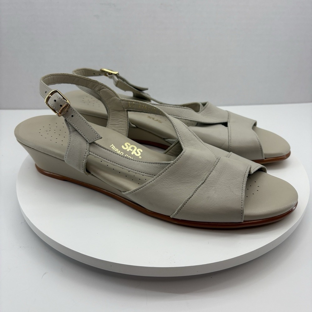 SAS Caress Sandals Women's 11 N Wedge Heel Slingback Bone‎ White Tripad Comfort
